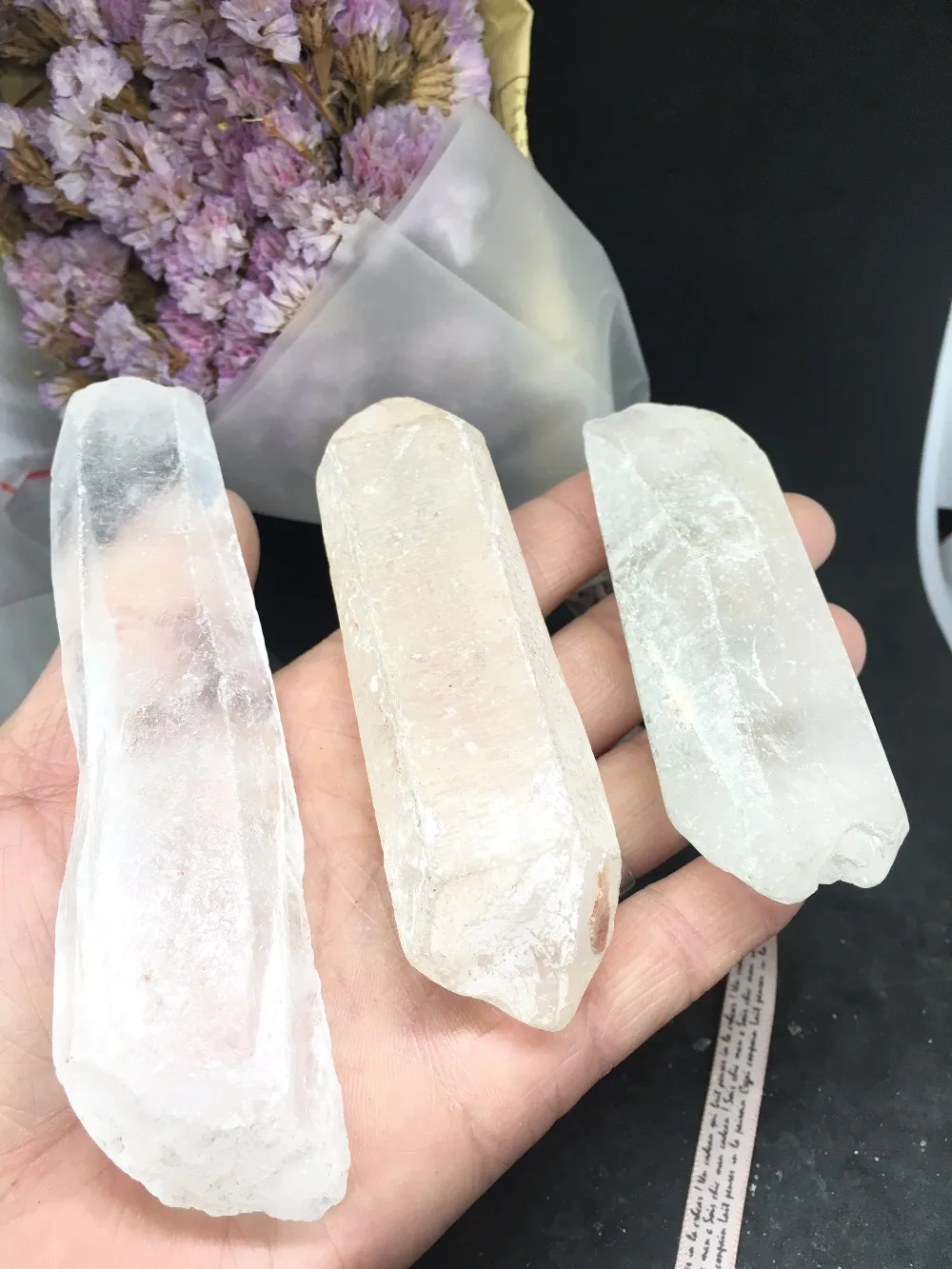 

3pcs Rare Slender Natural Lemurian Seed Quartz Crystal Points Specimen