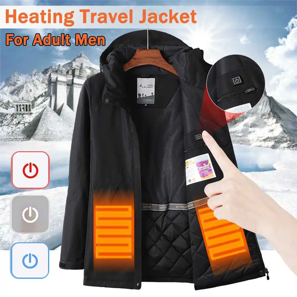 

Waterproof Electric Heating Heaed Warm USB Hooded Travel Men Coats Jackets Washable Winter Hiking Jackets
