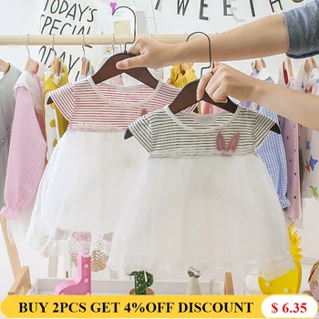

Cute Little Baby Girl Infant Stripe And Floral Dress For Girls Summer Bebe Newborn Clothing 2019 1year Birthday Princess Dress