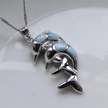 

Hot Selling 100% 925 Sterling Silver Natural Larimar dolphin Pendant Necklace for Women Gift without Chain