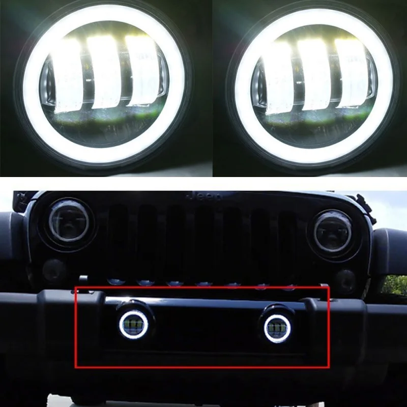  FADUIES 2PCS DOT 4Inch Round Wrangler Led Fog Light 30W 6000K White Halo Ring DRL Off Road Fog Lamp - 32839813455