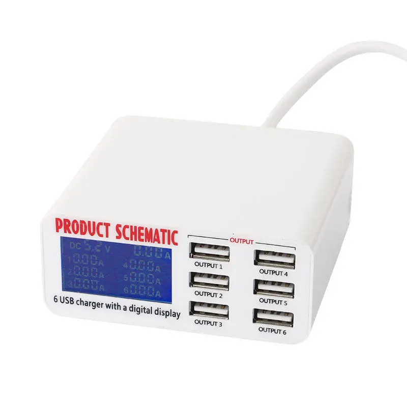 

USB Charger Portable Multi USB Port Rapid Charger 6 Port USB Socket Fast Charger with LCD Display for Smart Mobile Phone