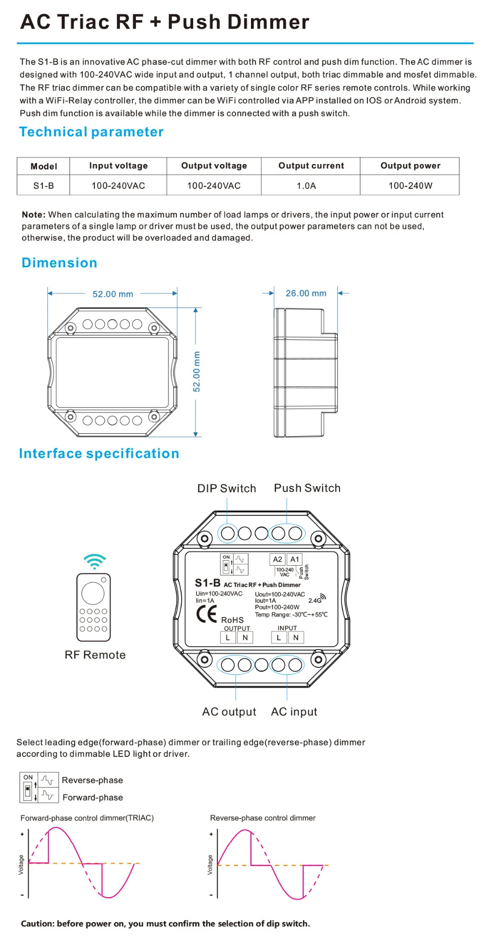 S1-DR/SS-B/S1-B/R1/S1-K/RT6 AC Triac DMX диммер; AC100V-240V, 2,4G дистанционный RF умный переключатель для светодиодный светильник