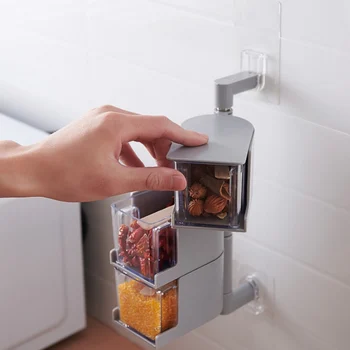 

Kitchen Wall Storage Mounted Spice Rack Seasoning Storage Box Rack Spice Pots Container Kitchenware Tools 360 Degree Rotating Z