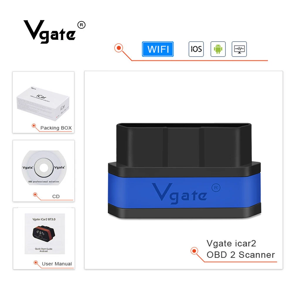 

Vgate iCar2 WIFI for IOS/Android/PC OBD OBD2 Auto DiagnostiC scan tool ELM 327 V2.1 WIFI obd2 scanner ELM327 V2.1 Code Read