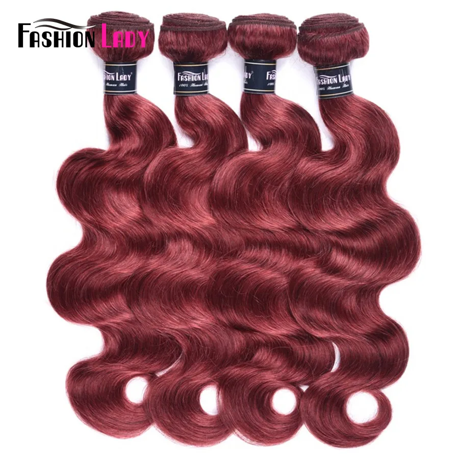 Fashion Lady Pre-Colored Red Peruvian Bundles Bodywave Bundles Human Hair Bundles 33# 4 Pieces Non-Remy Hair Extensions