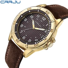 2016 New CRRJU Men s Sports Quartz Watches Mens Watches Top Brand Luxury Leather Waterproof Wristwatches
