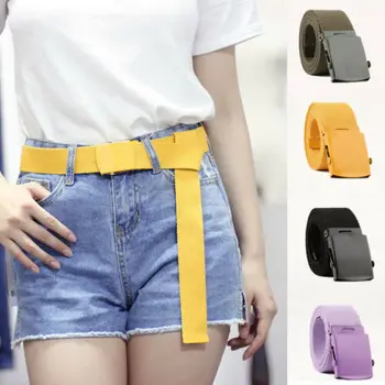 

Gentle Men Women Unisex Cotton Canvas Fabric Webbing Silver Buckle Belt Army