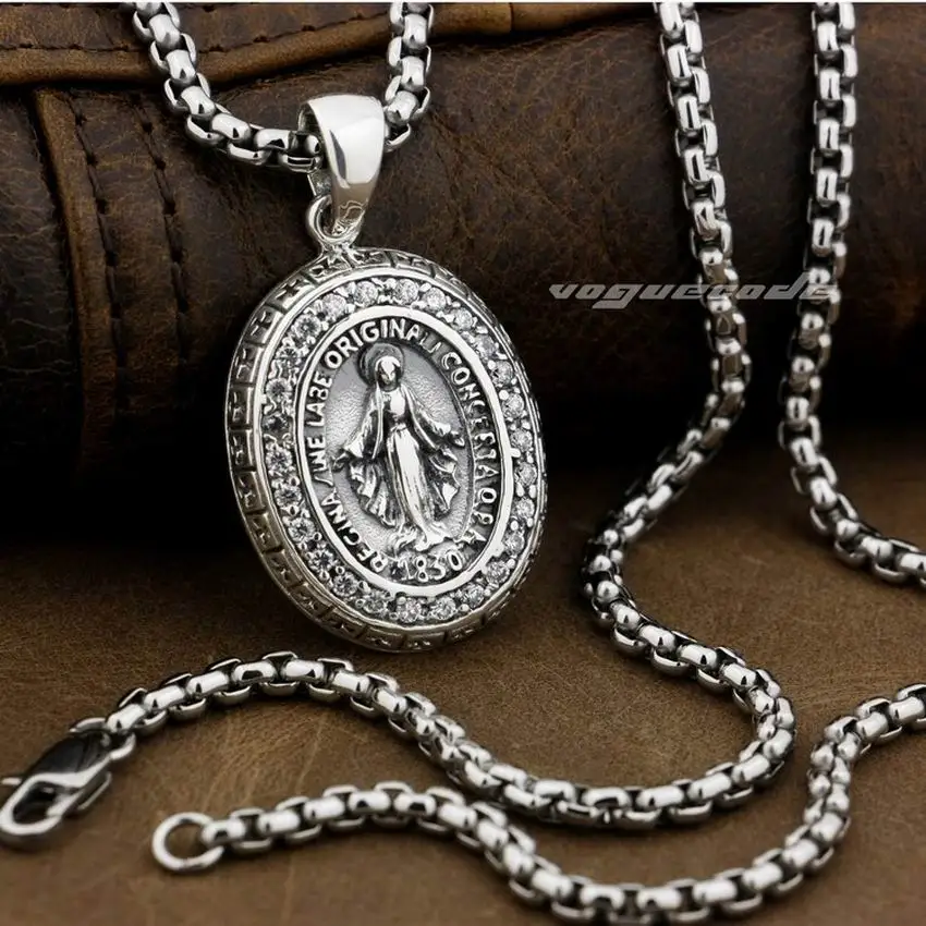 LINSION Дева Мария Иисус крест Фотоэлементы серебряные белые CZ подвески 8A004|cross 925|stone