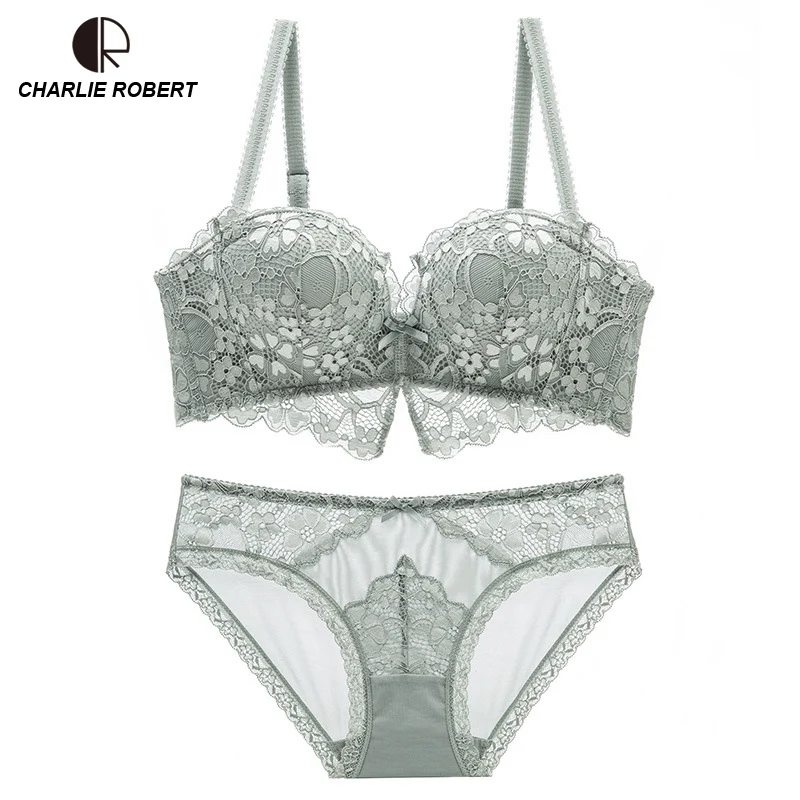 Elegant Bra Set Embroidery Lace Bra Panties Set Comfortable Sexy Lingerie Set Push Up Bra Brief Set