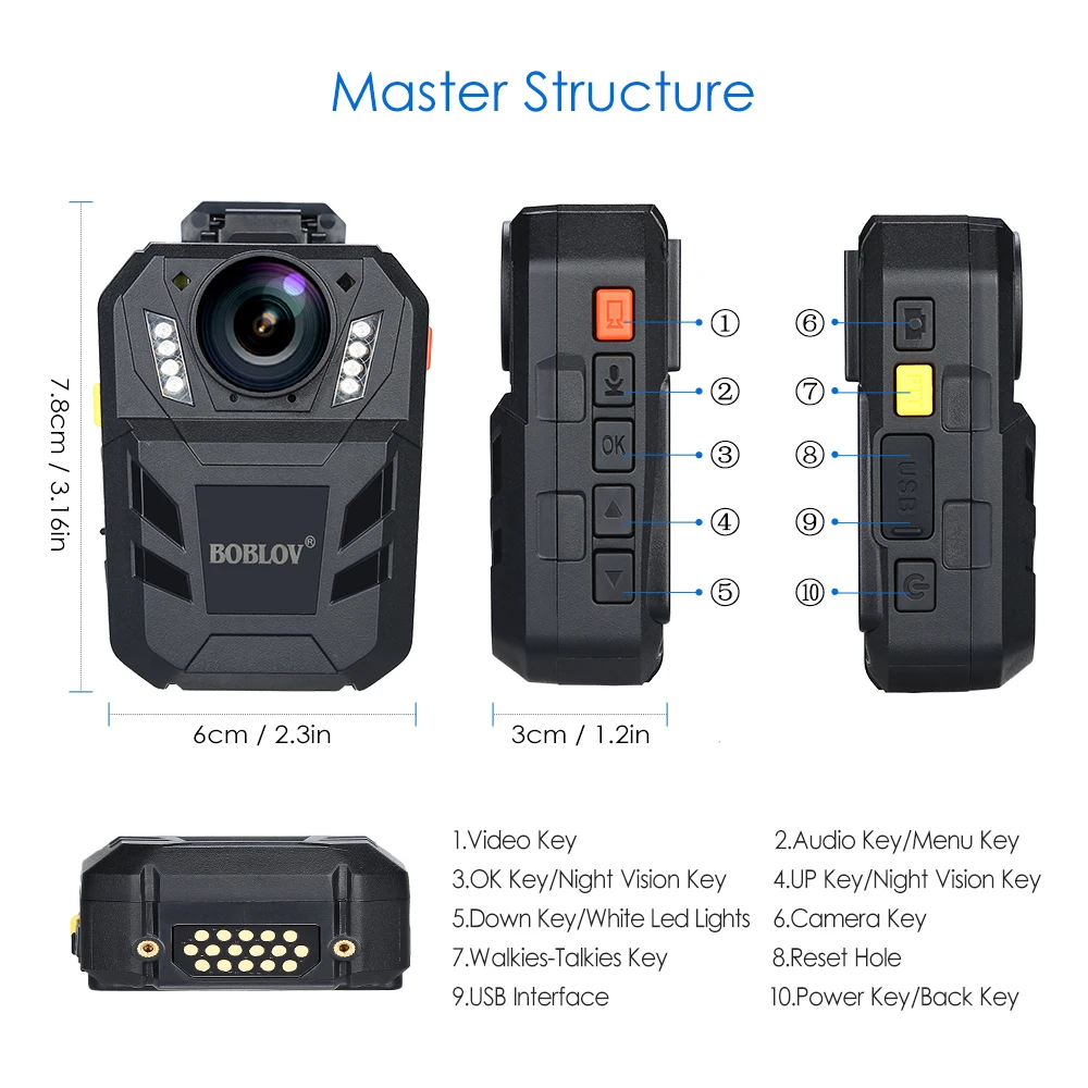  BOBLOV WA7-D Body Worn Camera 32MP HD 1296P Wearable Camera DVR Video Recorder Security Cam With Re