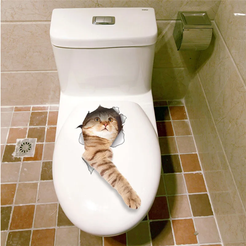 

3D Cats Hole Toilet Wall Sticker Decor Hole View Vivid Bathroom Room Decor Animal PVC Decals Art Sticker Wall Poster