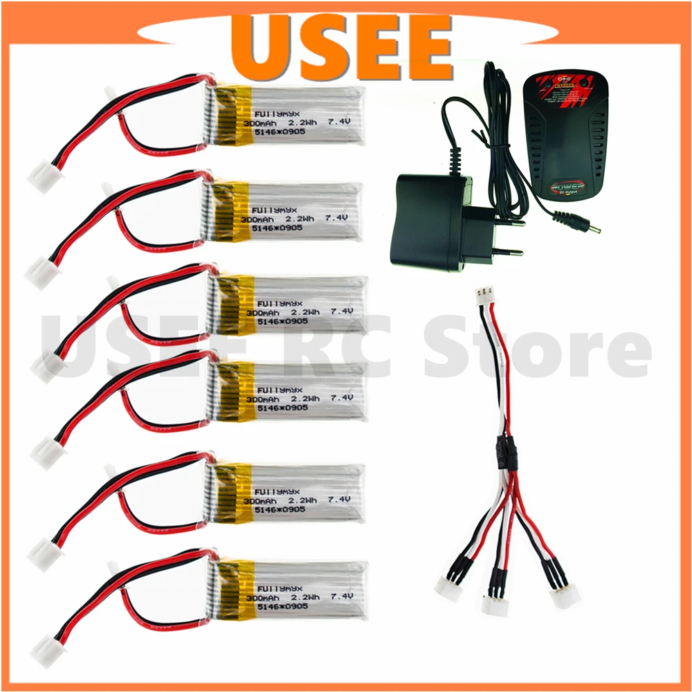 

F959 Dedicated LiPo Battery 6pcs 7.4V 300mAh and Wall chargers For RC WLtoys Airplane Quadcopter Drone Helicopter Toy Parts