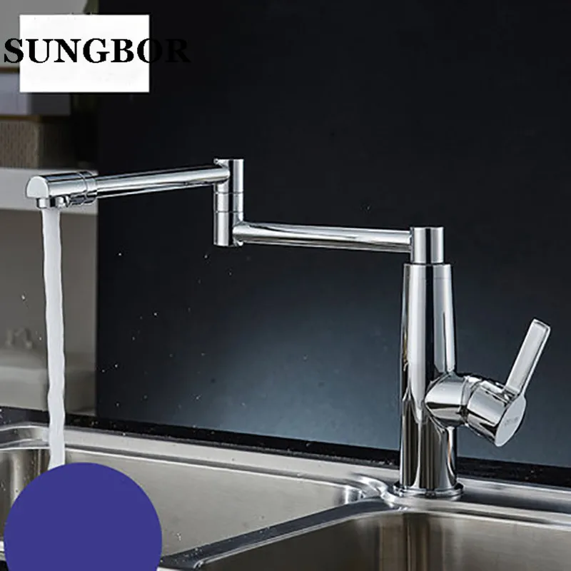 2016 New Design 100 Brass Chrome Fold Kitchen Faucet Extension Hot and Cold Water Kitchen Faucet