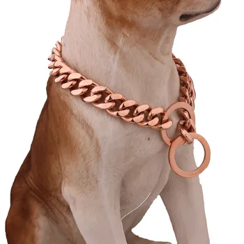 

10/12/15MM Fashion Hot Stainless Steel Rose Gold Cut Cuban Curb Pet Supplies Dogs Collar Choker Safety Anti-lost Chain 12"-34"