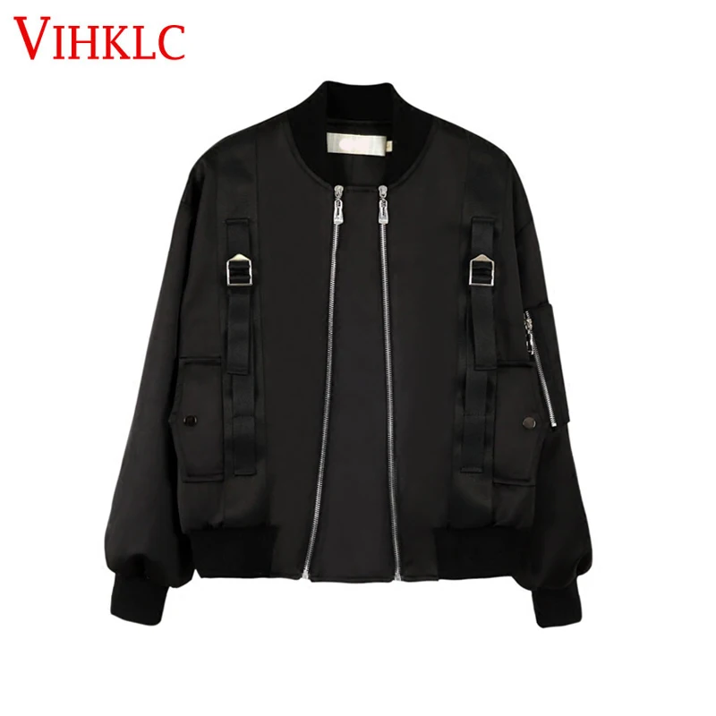 

Female Spring Autumn pilot women basic coats autumn jacket zipper black women bomber jacket cool biker outwear short parka A309