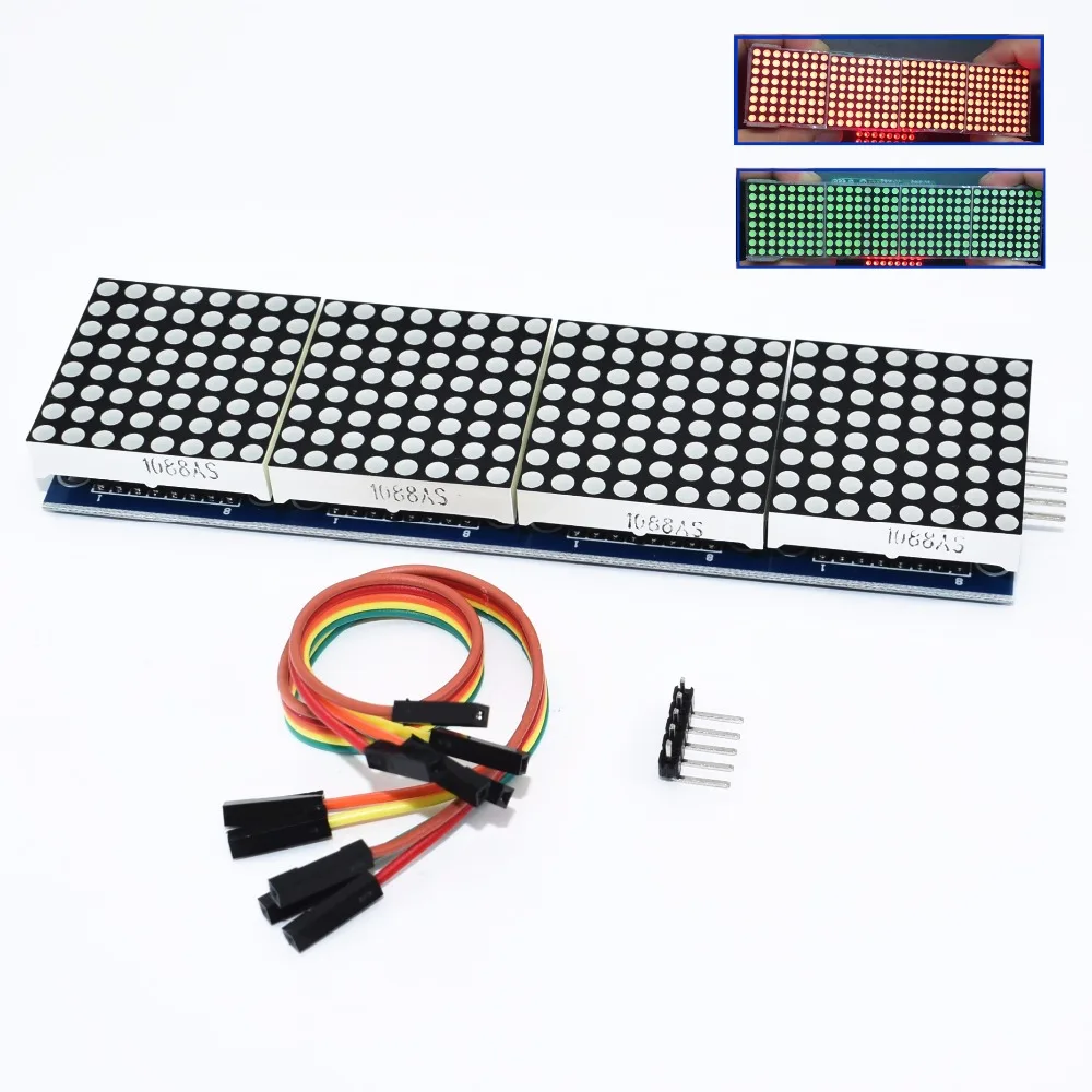 

MAX7219 Dot Matrix Module Microcontroller 4 In One Display with 5P Line 4 in 1 Red/Green