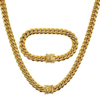 

AMUMIU Hip hop Full Bling CZ Cubic Zirconia Jewelry Sets Cuban Chain Link Necklaces Bracelets Box Clasp Miami Cubra HZTZ183
