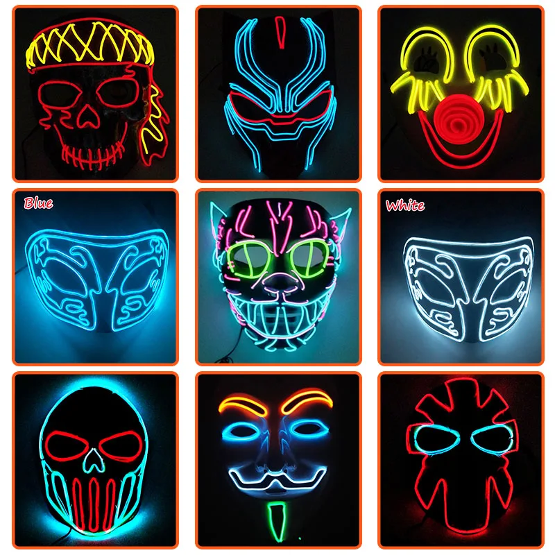 11 стиль новый дизайн светящаяся EL wire Movie Mask Новинка светодио дный LED neon light up Flasing Mask для дискотеки Апрель дураки украшения