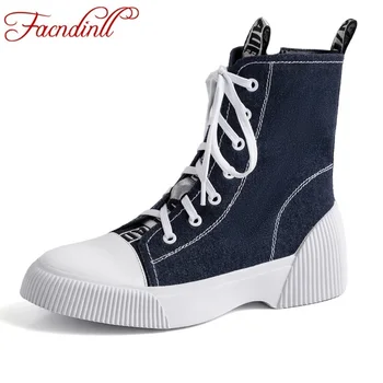 

FACNDINLL fashion ankle boots for women platform shoes punk gothic style rubber sole lace up black blue autumn winter warm boots