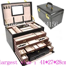 Коричневая Роскошная PU 5 слойная кожаная коробка для ювелирных изделий часы Подарки Ожерелья Подвески Серьги ювелирные изделия держатель Подарочная коробка(41*27*28 см