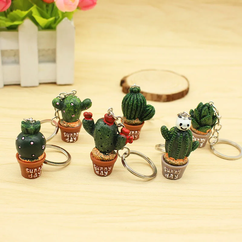 

Color Random Simulation Car Key Ring Keychain Cute Resin Cactus Keyring Green Plant Pendant Cell Phone Charm Bag Strap Decor