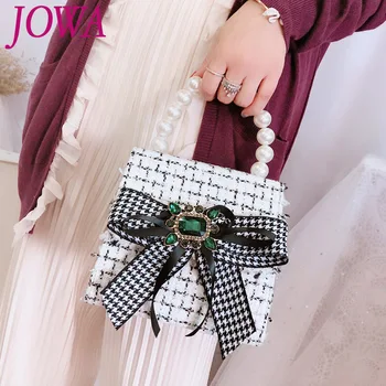 

2019 New Design Women's Fashion Evening Bags Lady Pearl Handbags Diamonds Bow Mini Party Clutches Plaid Chain Shoulder Packages