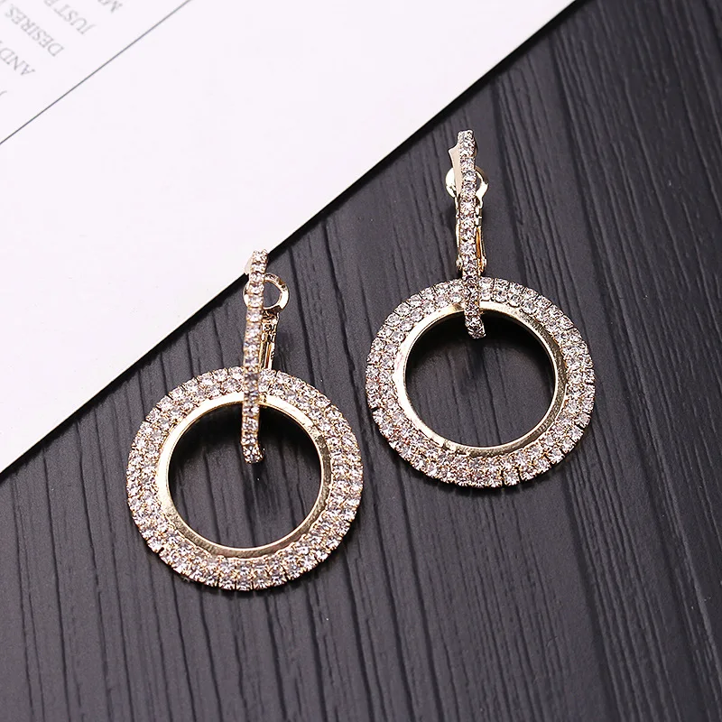 

Shiny Side New Fashion Brand Jewelry Round Crystal Dangle Earrings for Women Gift Simple Style Pierced Drop Earrings