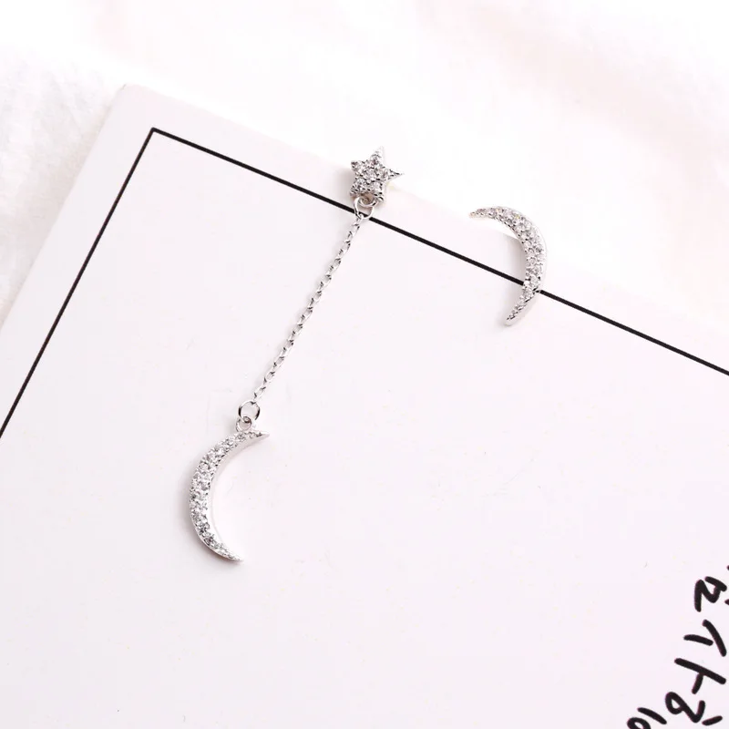 star moon asymmetric 100% 925 Sterling silver Jewelry fashion Hypoallergenic Stud earrings for women gift