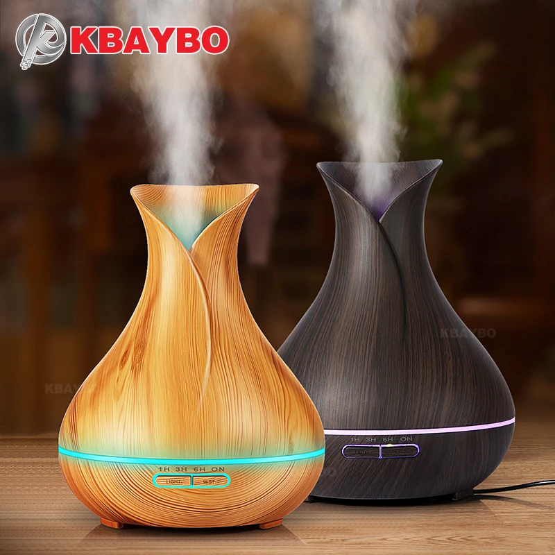 Aroma Essential Oil Diffuser Ultrasonic Air Humidifier With Wood Grain 7 Color Changing LED Lights For