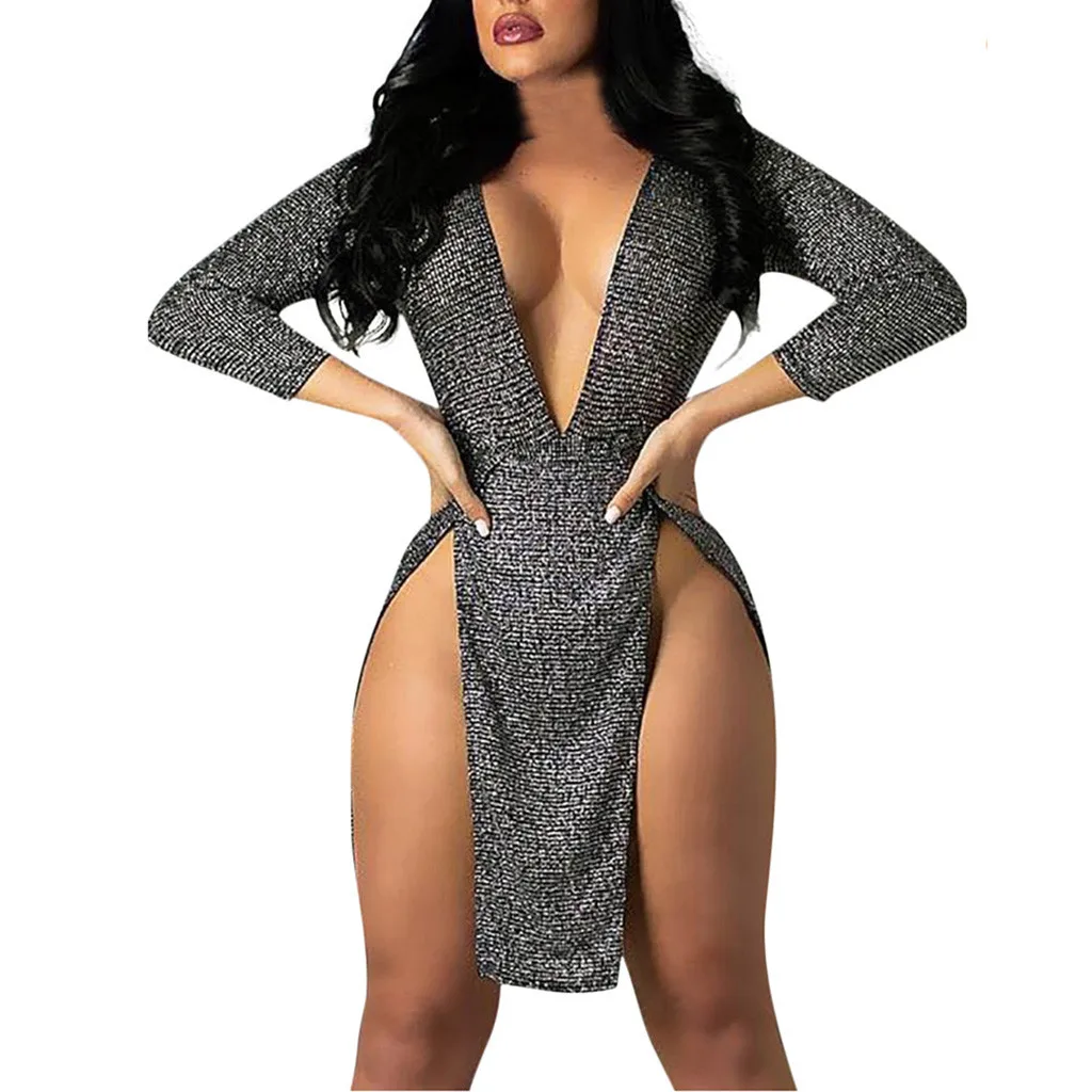 

Women's Beach Skirt Sexy Women Deep V Bandage Bodycon Evening Party Club Split Hem Mini Dress Пляжная юбка женская