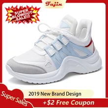 Fujin Sneakers Women 2019 Breathable Mesh Casual Shoes Female Fashion Sneaker Lace Up High Leisure Women Vulcanize Shoe Platform