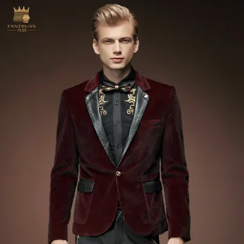 

Free Shipping New fashion autumn winter men long sleeved slim casual suit men's small suit wool coat 15029 wine red On Sale