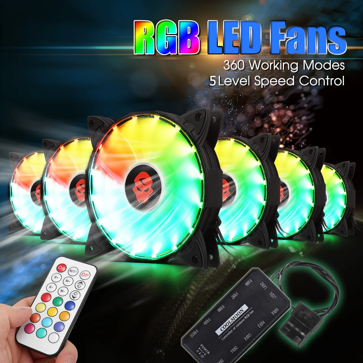 

LEORY 6pcs 120mm RGB Adjustable LED Cooling FanCooler With Controller Remote For PC Computer Cooling Cooler Fan For CPU