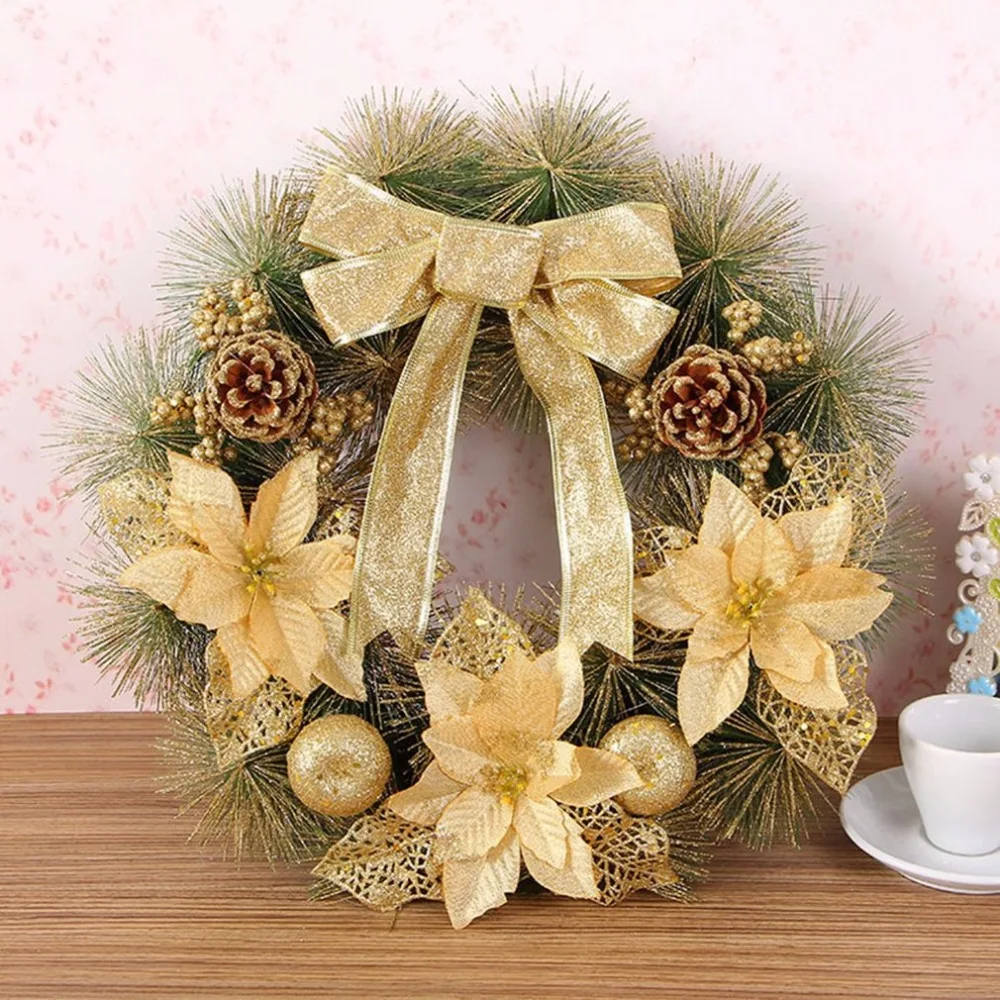 

40cm Diameter Christmas Wreath Bow Pine Needle Christmas Decoration For Home Party Outdoor Tree Ornaments Supplies