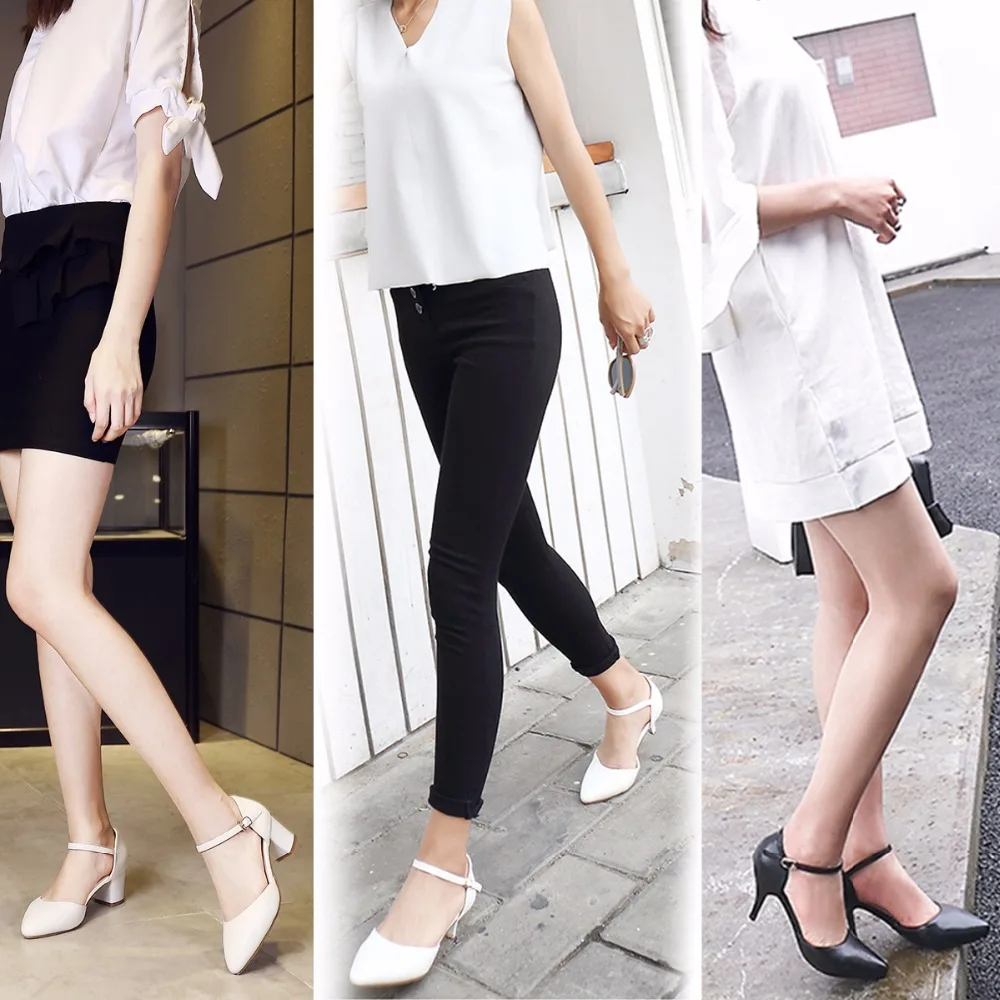 

Sexy Women Buckle Strap Low&High Heels Pumps Buckle Ankle Pointed Toe Summer Buckle Ankle Large Size 34-43
