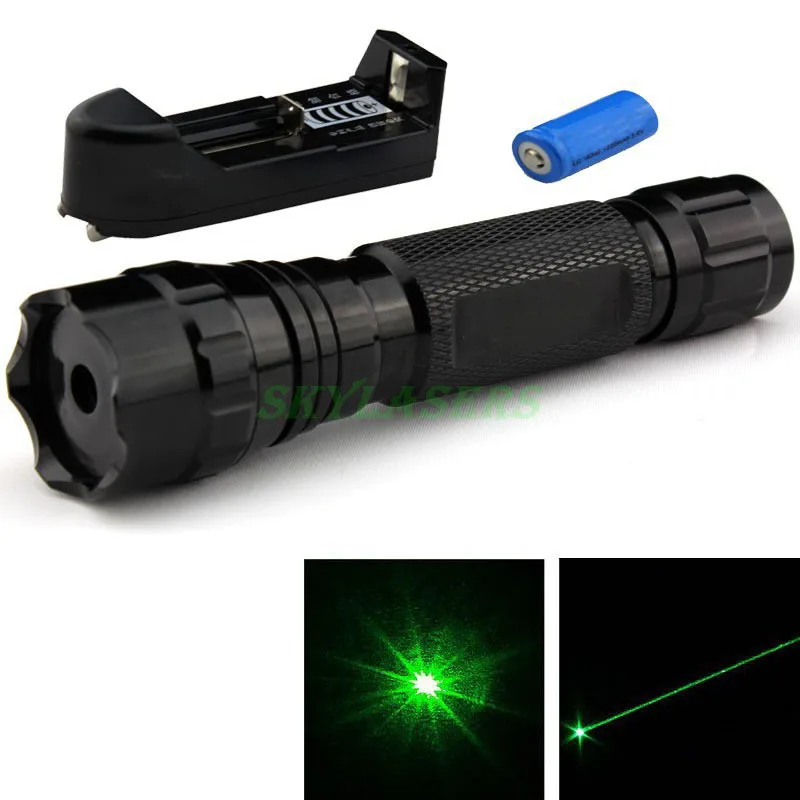 

50MW 532NM WF-501B FLASHLIGHT STYLE GREEN LASER POINTER + 16340 Rechargeable battery + Charger Free Shipping