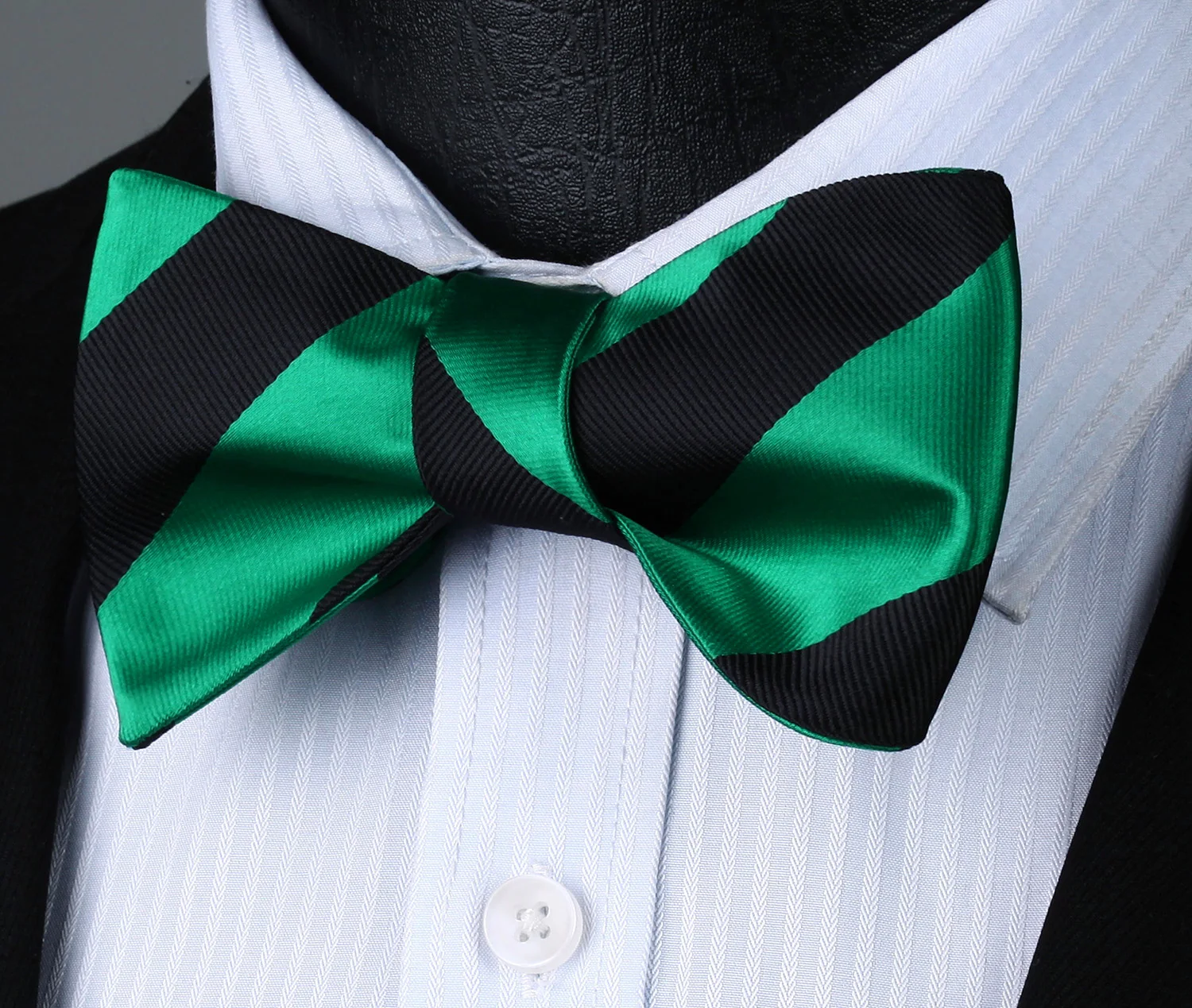  Party Pocket Square Classic Wedding BS904GS Green Black Stripe Bowtie Men Silk Self Bow Tie handker