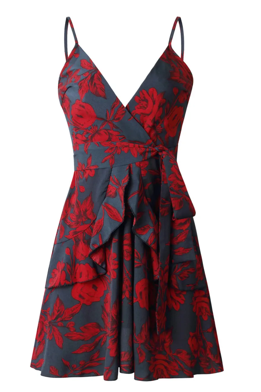 Gladiolus 2019 Women Summer Dress Sleeveless V Neck Floral Print Belt Tunic Mini Sexy Bohemian Dress Women Ruffle Beach Dresses  (18)