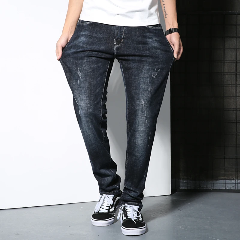 Брендовые мужские джинсы классические повседневные Прямые Черные джинсы высокого качества стрейч тонкие модные джинсовые брюки мужские большие размеры 42 44 46 48