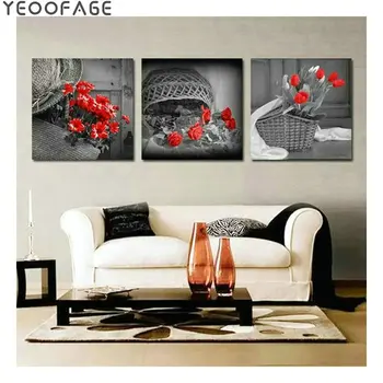 

DIY Diamond Painting cross stitch flowers Pattern Full square Handmade 5d Diamond Embroidery red tulip picture home Decorative