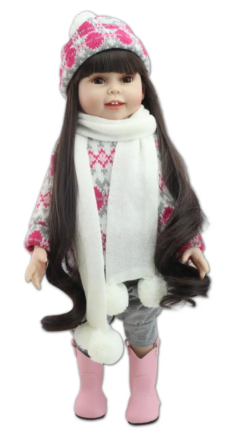 

Brown long straight hair AMERICAN PRINCESS 18'' GIRL Dolls winter dress scarf hat Baby doll reborn for girls toys