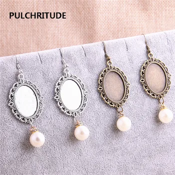 

PULCHRITUDE Metal Fashion Earing Pendant 6pcs/lot Cabochon Base Fit oval 18*25mm Dia Hand Made Diy Jewelry Making C1228