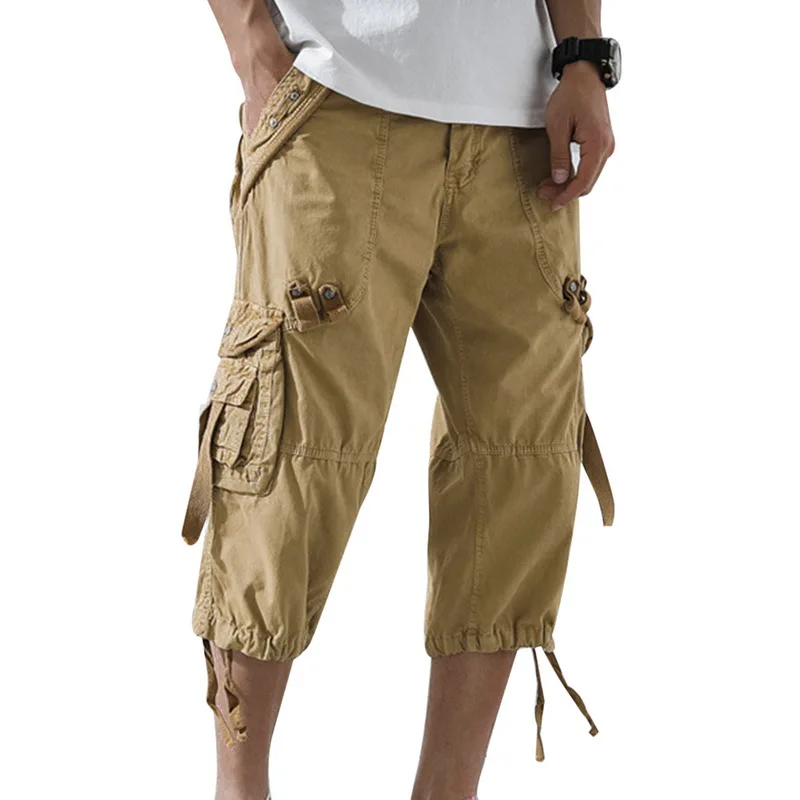 OLOME Осенние новые мужские брюки карго 3/4 длина повседневные тренировочные брюки военные Карго короткие брюки карманы мешковатые тактические прямые поставки