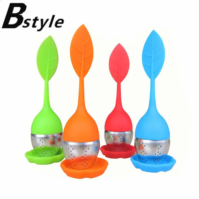 5pcs Silicone Stainless Steel leaf Design Loose Tea Leaf Strainer
