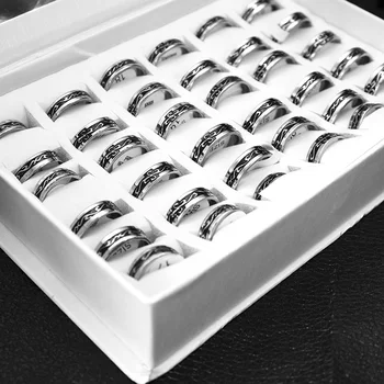 

EKUSTYEE 20 Pieces/lot Stainless Steel Finger Rings Black Dragon Ring Wholesale lots bulk Tibetan Jewelry ladies rings for Women