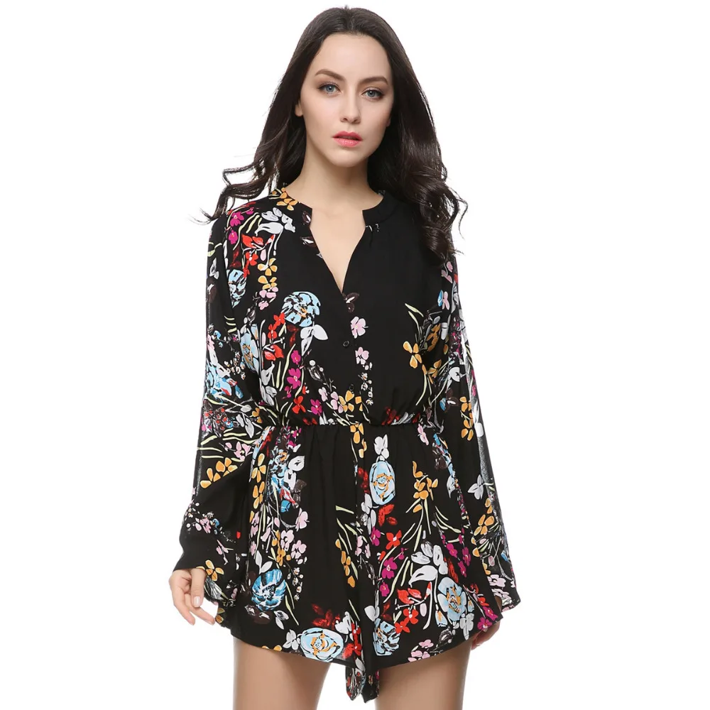 Aliexpress.com : Buy Women Plus size vintage black floral jumpsuits V ...