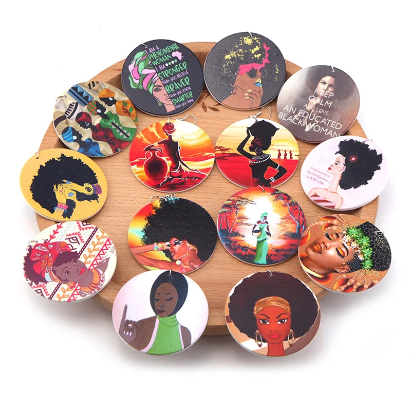 Sanshoor Mixed African Ethnic Wood Earrings Tribe Blacks Headwrap