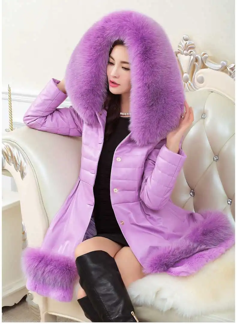 New Design Autumn And Winter PU Women Down Parka Coats Big