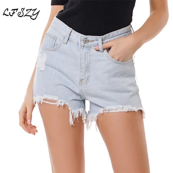 

Women's Jeans 2019 New Modis Ladies Raw Washed Denim Shorts Women's High waisted Light blue Shorts More size S-XL